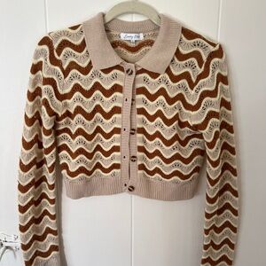 Emory Park Brown and Cream Wave Pattern Sweater